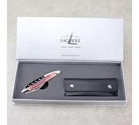 Forge De Laguiole - Juego de cuchillos de camarero (mango de madera de roble brillante, funda de piel negra y gamuza limpiadora)