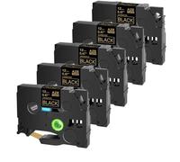 ForgeCore Cinta de Etiqueta 5PK Compatible Lamined TZE-334 9 12 18 24 mm en Casete de Cartucho Negro Compatible con PT-1000 PT-H101C
