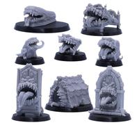 Forged Terrain Juego de mímica a escala de 28 mm, armario, cama, tienda de campaña, ataúd, puerta, libro, mochila para mesa, D&D Minis, paquete de monstruos, juegos de rol, figuras imitadoras