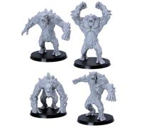 Forged Terrain Mountain Trolls - Juego de 4 modelos de monstruos de fantasía | Escala de 28 mm a 32 mm | Figuras de resina sin pintar para juegos de rol de mesa, D&D, juegos de guerra, Pathfinder