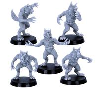 Forged Terrain Soldados lobo - 5 miniaturas de hombre lobo de la Segunda Guerra Mundial para juegos de guerra de mesa | Figuras de terror a escala de 32 mm | DnD | Licencia Kyoushuneko | Modelos de