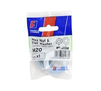 Forgefix Tuerca y arandela M20 ForgePack 1, chapado en zinc brillante para una mayor resistencia a la corrosión