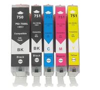 Forgekael 750 751 PGI750 CLI751 Cartucho de Tinta Paquete de 4 compatibles con Suministros de Impresora MG5470 MG5670 MG6370 MG6470 MG6670 MG7170 MG7570(1Set 5colors)