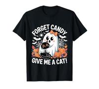 Forget Candy Give Me A Cat Halloween Fantasma Sosteniendo Gato Negro Camiseta