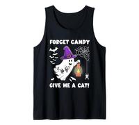 Forget Candy Give Me A Cat Halloween Fantasma Sosteniendo Gato Negro Camiseta sin Mangas