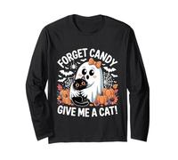 Forget Candy Give Me A Cat Halloween Fantasma Sosteniendo Gato Negro Manga Larga