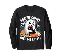 Forget Candy Give Me A Cat Halloween Fantasma Sosteniendo Gato Negro Manga Larga