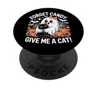Forget Candy Give Me A Cat Halloween Fantasma Sosteniendo Gato Negro PopSockets PopGrip Adhesivo
