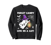 Forget Candy Give Me A Cat Halloween Fantasma Sosteniendo Gato Negro Sudadera