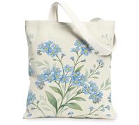 Forget-Me-Nots - Bolsa de lona para mujer, diseño de hojas florales de primavera, color azul, lavable, reutilizable, estética, talla S, Azul, 13x15 Inch