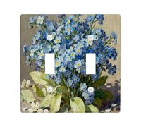 Forget-Me-Nots - Placa de cubierta doble para interruptor de luz, diseño floral impresionista, hojas de pétalos, color azul primavera, tamaño estándar, placas de pared decorativas para nuevo