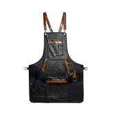 Forgica Delantal profesional de cuero para corte de pelo, peluquería y peluquería, Cuero negro, 1 Count (Pack of 1)