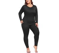 ForHailey Ropa interior térmica de talla grande para mujer, manga larga, forro polar, capa base, conjuntos de parte superior e inferior, Negro -, XXXXXL