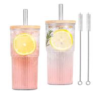 Forhandy 2 vasos de cristal con tapa y pajita, botellas de 700 ml con tapa espesar Mason Jar de gran capacidad, vasos de café helado, vasos con pajita y tapa
