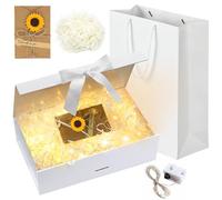 Forhandy Caja de regalo con lazo, tapa L, bolsa, cinta, luz, caja magnética, para boda, cumpleaños (blanco, L)