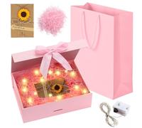 Forhandy Caja de Regalo Magnética Con Lazo, Tapa, Bolsa, Cinta y Luz - Para Boda, Cumpleaños (Rosa, L)