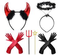 Forhome Halloween Diablo Disfraz, Diablo Accesorios Damas, Diablo Disfraz para Damas Niñas, Diablo Bandas para el Cabello Diablo Cuernos Guantes Diablo Horca Varita Mágica para Carnaval