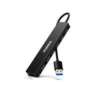 FORIDA Hub USB 3.0 a USBA, divisor USB 7 en 1 con adaptador expansor multipuerto ultra delgado 4 USB C para laptop, puerto tipo C de 5 V/3 A y cable de extensión de 20 cm para escritorio y más
