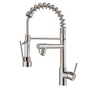 FORIOUS Grifo Cocina, Grifos Cocina Fregadero de Dos Asas, Acero Inoxidable Monomando Torneira Cozinha con Giratorio 360°y Doble Rociador