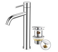 FORIOUS Grifo Lavabo Alto con Desagüe, Grifo Monomando en Acabado Cromado con Altura de Salida de 190 mm, Mezclador de un Solo Mango para Lavabo del Baño, WC de Visitas