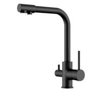FORIOUS Grifo Osmosis 3 Vias, Grifos Cocina Fregadero de Dos Asas, 360° Monomando Torneira Cozinha con Para Caño de Agua Matt, Negro