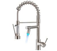 FORIOUS LED Grifo Cocina, Grifos Cocina Fregadero de Dos Asas, Acero Inoxidable Monomando Torneira Cozinha con Giratorio 360°y Doble Rociador
