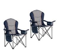 Foristrail Juego de 2 sillas de camping de gran tamaño plegables para exteriores con bolsa refrigeradora, funda impermeable para teléfono y bolsillos de almacenamiento, sillas de césped plegables