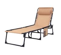 Foristrail Tumbona Plegable, Resistente, Capacidad de 400 Libras, reclinable portátil Ajustable con Almohada para Patio, Piscina, Camping, Tomar el Sol, diseño Plano (Beige)