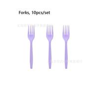 (Fork-10pcs) Purple lace birthday party decoration simple solid color tableware paper plate paper cup paper towel knife fork spoon