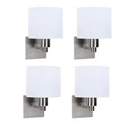 FORLIGHT LYON (4 unidades) Aplique de Pared para Dormitorio de Níquel Satinado y Pantalla Textil Blanca. Lámpara para Cabecero de Cama. Para Bombilla E27