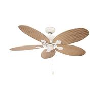FORLIGHT Ventilador de Techo Exterior IP23, Silencioso y Eficiente, para Terraza o Jardín, Diseño Blanco Antiguo y Marrón, Modelo Phuket, 3 Aspas, 132 cm Diámetro