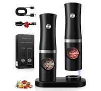 FORLIM Molinillo de Sal y Pimienta Eléctrico con Base Recargable USB, Molinillo Pimienta de Acero Inoxidable, Molinillo Semillas con Luz LED, Operación con una sola mano, Molienda Automática(Negro)