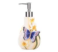 FORLONG Dispensador de jabón de cerámica, dispensador de loción de Flores de Mariposas y Lirios Pintado a Mano en 3D, Accesorios de baño