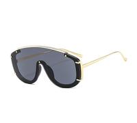 FORLUZ Gafas de sol de una pieza, de gran tamaño y a la moda, con remaches retro, decoración para hombre y mujer, con degradado colorido, UV400 (negro y gris)