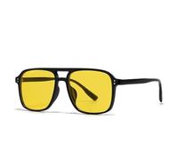 FORLUZ Gafas de sol retro con doble puente y remaches para hombre y mujer, color negro y amarillo, con protección UV400 (C6, negro y amarillo)