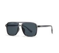 FORLUZ Gafas de sol retro con doble puente y remaches para hombre y mujer, color negro y amarillo, con protección UV400 (C7, gris y negro)