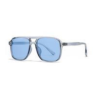 FORLUZ Gafas de sol retro con doble puente y remaches para hombre y mujer, en tonos negro y amarillo, con protección UV400 (C5 azul azulado)