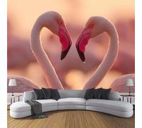 Forma De Corazón De Flamenco Papel Pintado Panorámico 250x175cm, Retrato De Animal Papel Pintado De Seda, Grandes Murales Para Salón Sala De Estar Estudio Decoración, Rosa