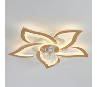 Forma De Flor Ventilador De Techo Con Luz Y Mando A Distancia LED Regulable Con Temporizador Motor DC Silencioso Reversible Lampara Ventilador Techo Diseño Para Dormitorio Salon-Yellow wood grain