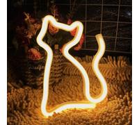 Forma de gatito blanco cálido y lindo neón USB/AA batería LED Mesa decorada en la pared del dormitorio de la niña decorada en la tienda de mascotas para amantes de gatos mascotas