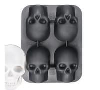 Forma De Hielo De Silicona - 4 Contenedores De Hielo Huecos | Escala De Flexible Con Cráneo 3D | Fabricante De Forma De Cabeza Esqueletos | Aparato De Cocina Con Para Bebidas, Café, Whi