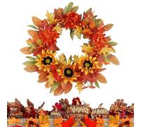 Forma De La Puerta De Otoñoo - Corona Otoñoo De 45x45 Cm, Guirnaldas De Acción De Gracias, Guirnaldas Otoño Artificial con Hojas De Arce, Bayas Rojas Y Girasoles | Decoraciones De Otoño para Hallo