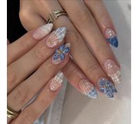 Forma de nuez, reciclable, cascos fraudulentos, patrón de playa azul francés, consejos de estudio estándar ABS Unguis, fácil aplicación, falta herramientas profesionales, complementos de arte Unguis