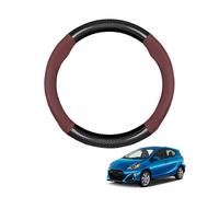 Forma Redonda Funda Volante Coche para Prius C Aqua 2011-2021 Fibra de Carbono y Cuero PU de Microfibra Antideslizante Transpirable Estilo Deportivo Accesorios Coche,Wine Red