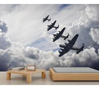 Formación de aviones militares Arte mural Cielo nublado Impresión de la aviación, papel pintado grande autoadhesivo para la habitación del entusiasta de la aviación 250x195cm (No es autoadhesivo)