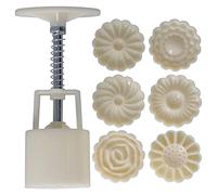 Formador de pasteles redondo prensado a mano de 50 g con 6 sellos |Altura ajustable para galletas/pasteles de luna/postres |Herramienta para hornear ABS segura para alimentos para (3D rose)