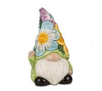 formano Enano de jardín de cerámica, 21 x 13 x 12 cm, figura de enano con sombrero de flores, decoración de jardín colorida para terraza, balcón y entrada de casa, decoración decorativa de enano para