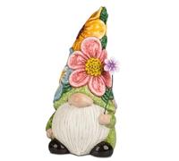 formano Figura de enano de jardín de cerámica, 30 x 15 x 13 cm, diseño de enano con sombrero de flores, decoración de jardín para terraza, balcón y entrada de casa, decoración decorativa de enano para