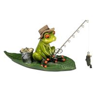 formano Figura decorativa con diseño de rana pescador en hoja de polirresina, 19 x 14 x 9 cm, decoración humorística con diseño de pesca, serie Froschhausen, brillante