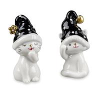 Formano Gato de Porcelana Negro Blanco 2 Piezas Alto 8 cm